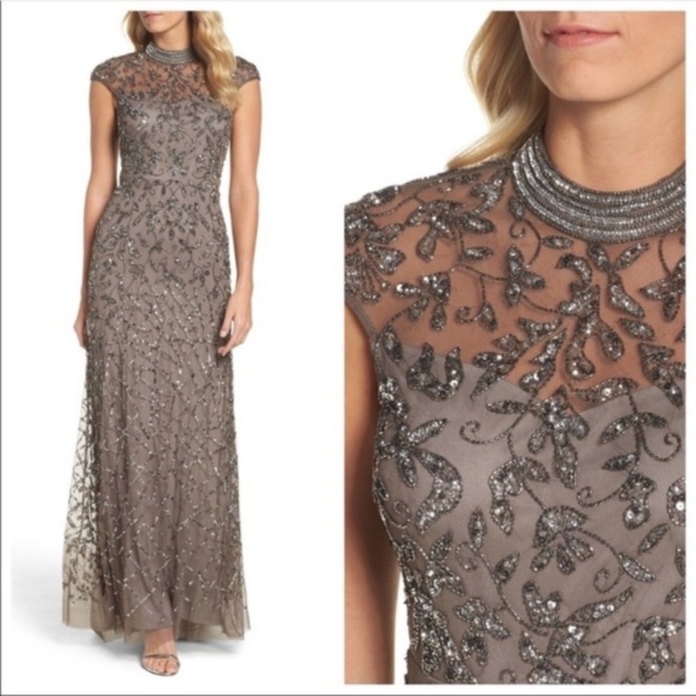 Adrianna Papell mock neck beaded gown - Picture 2 of 9